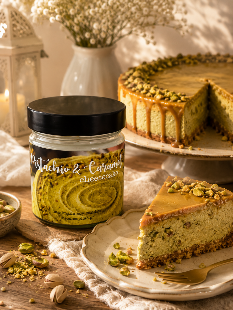 Pistachio & Caramel – χειροποίητο φυτικό κερί σόγιας