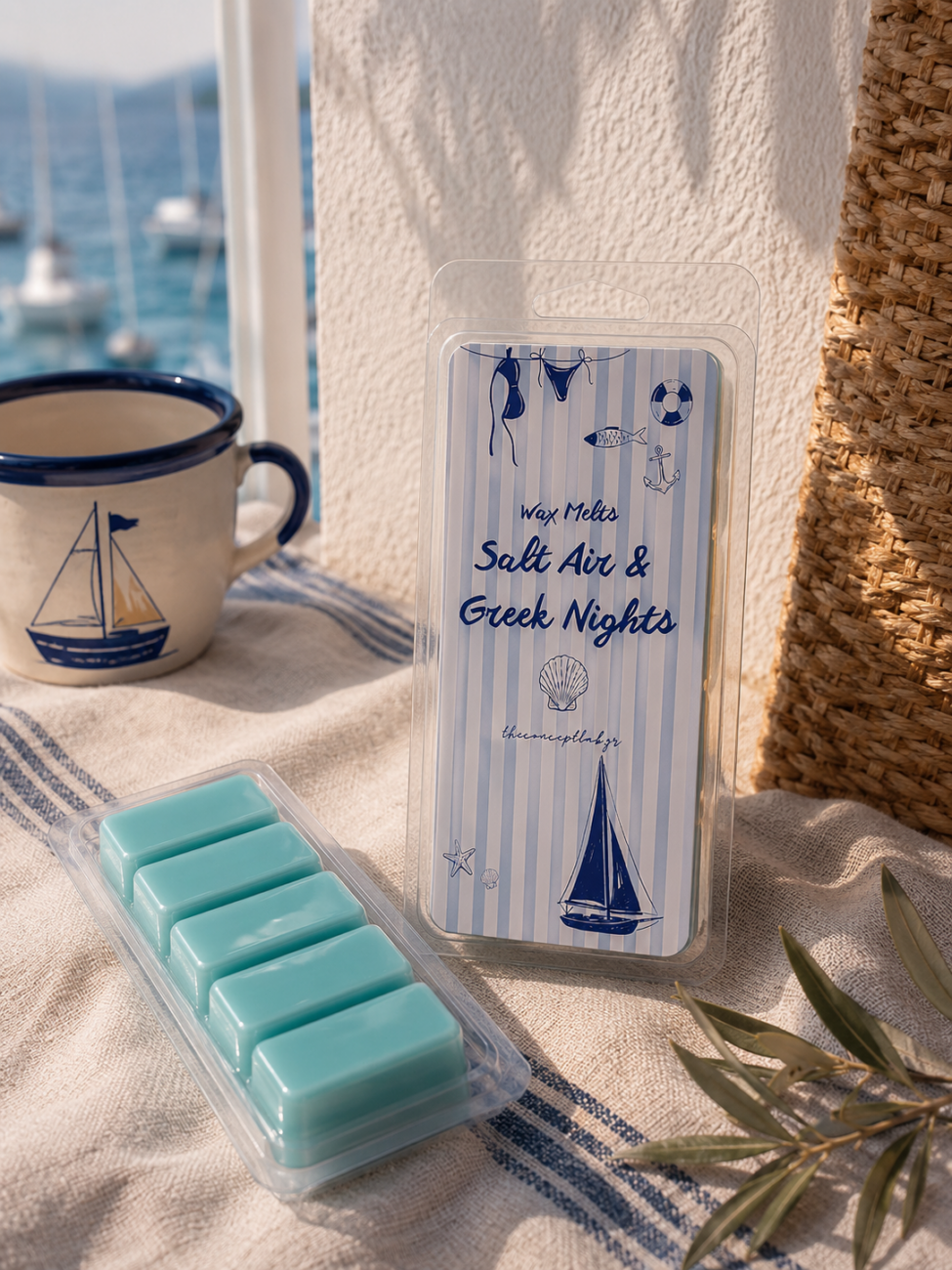 Salt Air & Greek Nights – wax melts από κερί ελαιοκράμβης