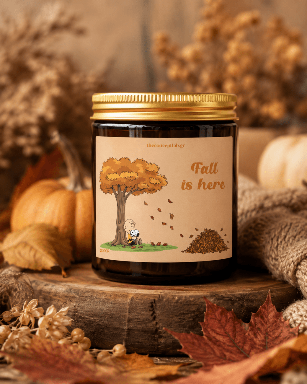 Snoopy & Charlie Brown “Fall is here” – χειροποίητο φυτικό κερί σόγιας