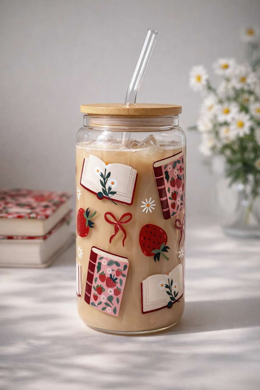 Bookish Glass Tumbler 500ml – Books & Strawberries