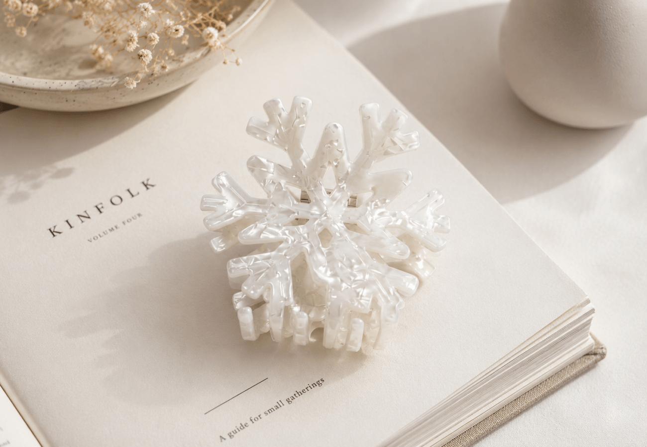 Snowflake Hair Claw Clip – Pearl White