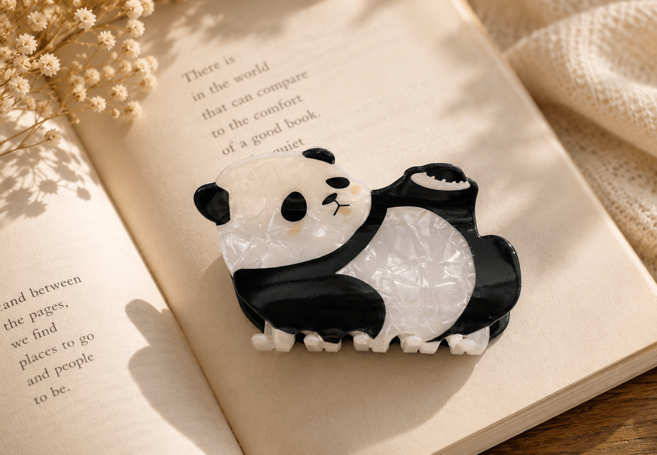 Panda Hair Claw Clip – Black & White