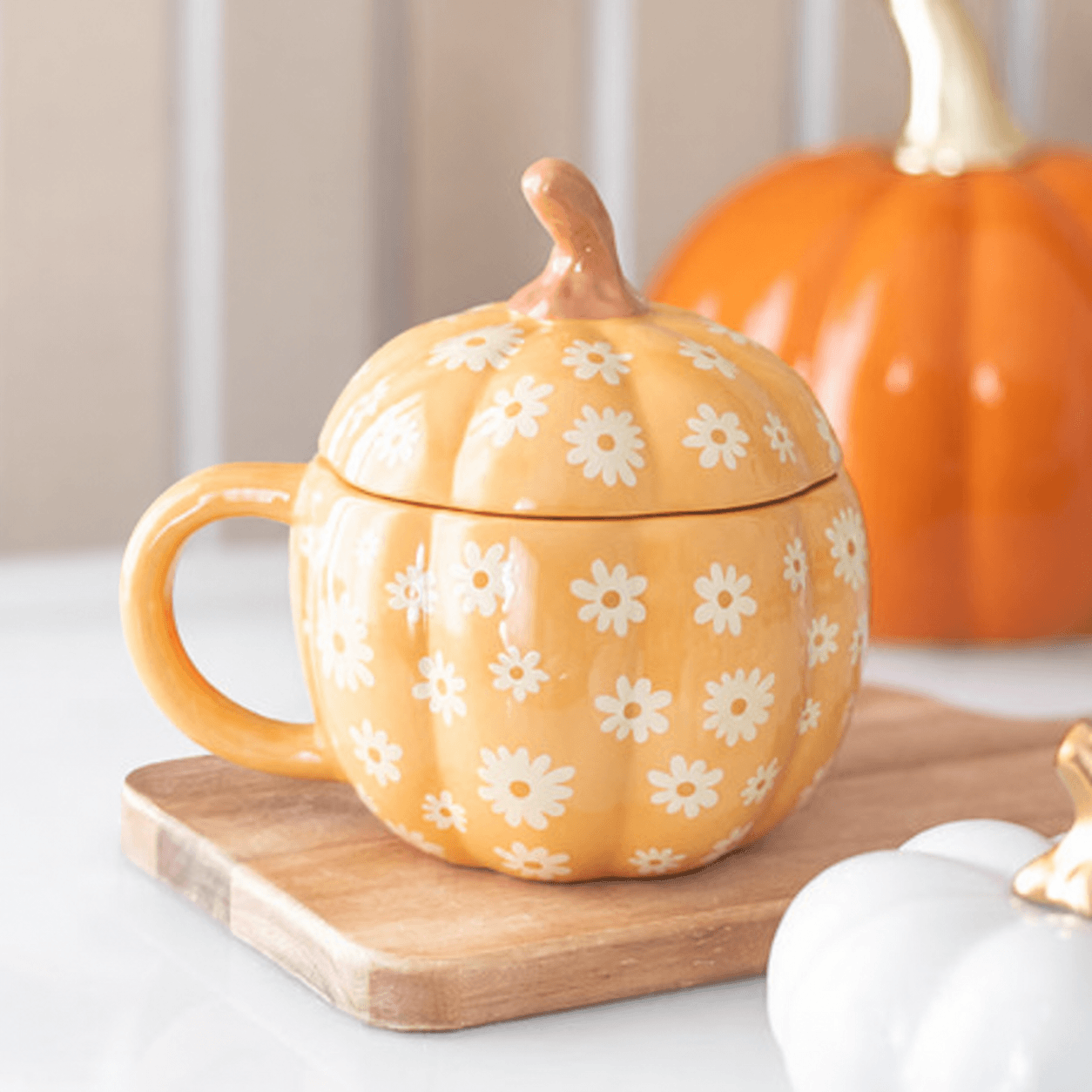Groovy Floral Pumpkin Κεραμική Κούπα με Καπάκι – 500ml