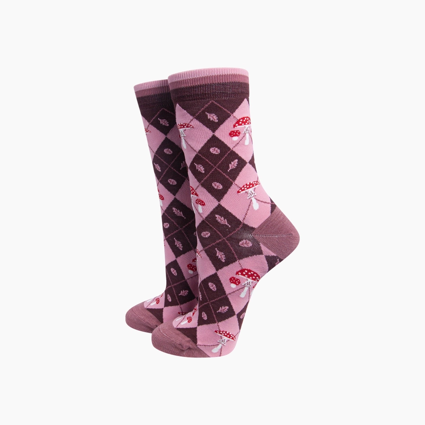 Γυναικείες Κάλτσες Bamboo Toadstool – Burgundy/Pink | Sock Talk