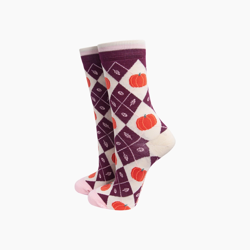 Γυναικείες Κάλτσες Bamboo Pumpkin – Burgundy/Cream | Sock Talk