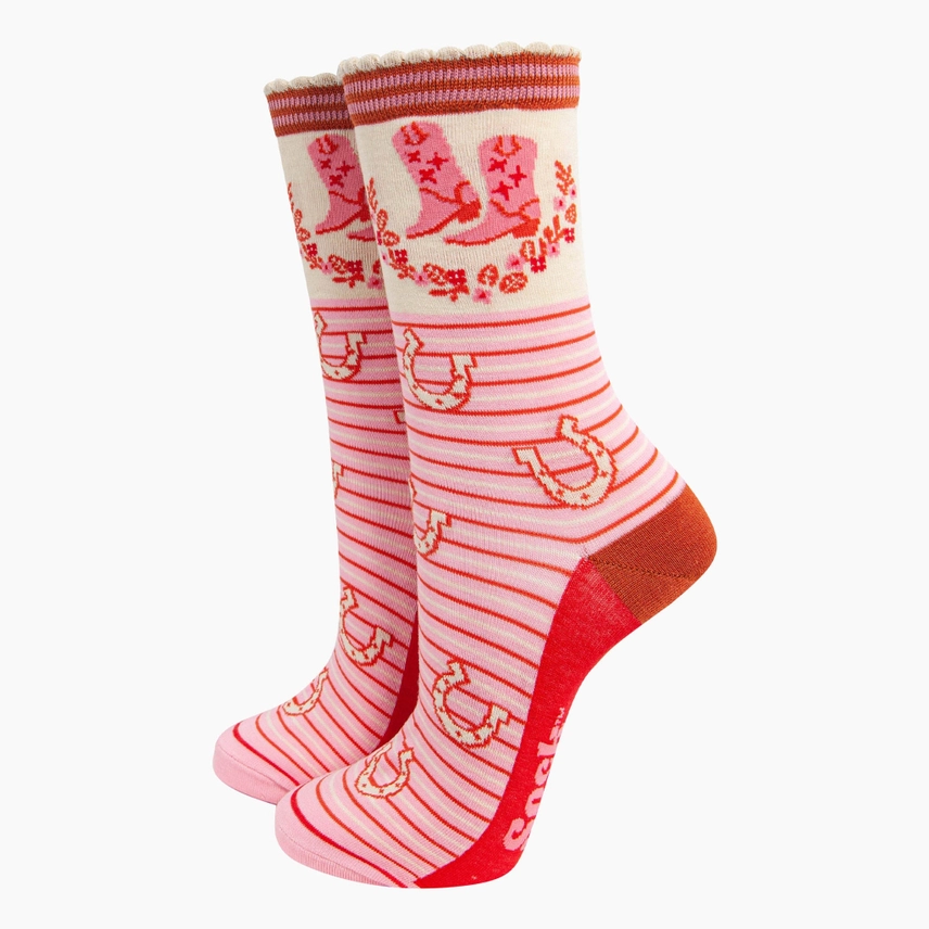 Γυναικείες Κάλτσες Bamboo Cowboy Boots – Pink | Sock Talk