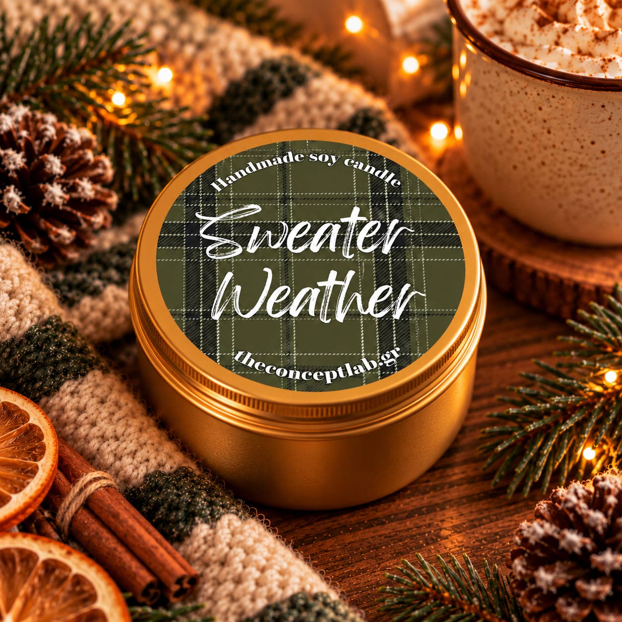 Sweater Weather – Χειροποίητο Αρωματικό Κερί Σόγιας με Ξύλινο Φυτίλι | Cozy Winter Collection