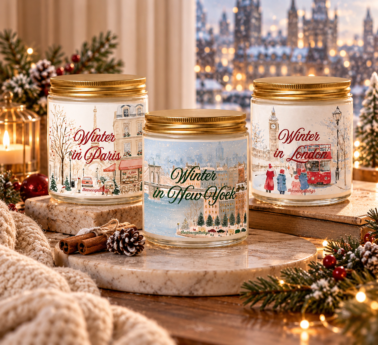 Winter Cities Collection – Σετ 3 Αρωματικών Κεριών Σόγιας 200g